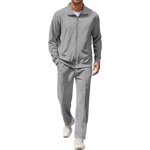 image:imageCOOFANDY Mens Casual Sweatsuit 2 Piece Athletic Full Zip Tracksuit Jacquard Jogging Set Fashion Jackets And Pants OutfitLight Grey Textile