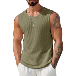 image:imageCOOFANDY Mens Casual Tank Tops 2 Pack Waffle Knit Sleeveless Shirt Breathable Tank Shirts Summer Muscle TeeArmy Green