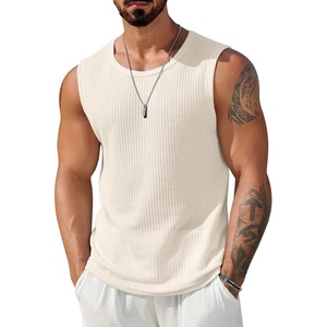 image:imageCOOFANDY Mens Casual Tank Tops 2 Pack Waffle Knit Sleeveless Shirt Breathable Tank Shirts Summer Muscle TeeBeige