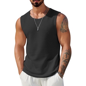 image:imageCOOFANDY Mens Casual Tank Tops 2 Pack Waffle Knit Sleeveless Shirt Breathable Tank Shirts Summer Muscle TeeBlack