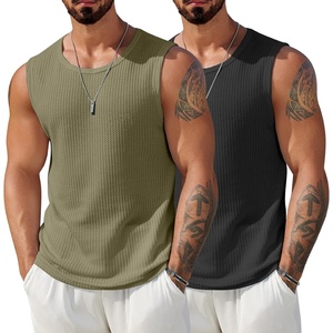 image:imageCOOFANDY Mens Casual Tank Tops 2 Pack Waffle Knit Sleeveless Shirt Breathable Tank Shirts Summer Muscle TeeBlackArmy Green
