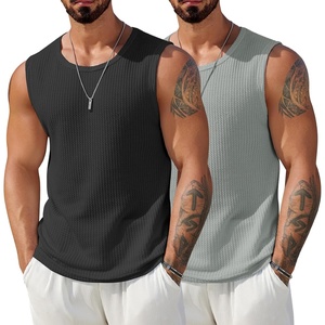 image:imageCOOFANDY Mens Casual Tank Tops 2 Pack Waffle Knit Sleeveless Shirt Breathable Tank Shirts Summer Muscle TeeBlackLight Grey