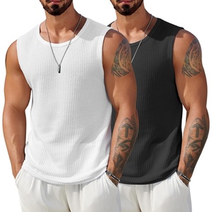 image:imageCOOFANDY Mens Casual Tank Tops 2 Pack Waffle Knit Sleeveless Shirt Breathable Tank Shirts Summer Muscle TeeBlackWhite