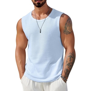 image:imageCOOFANDY Mens Casual Tank Tops 2 Pack Waffle Knit Sleeveless Shirt Breathable Tank Shirts Summer Muscle TeeLight Blue