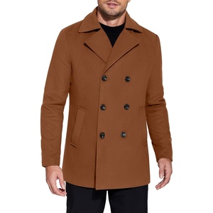 image:imageCOOFANDY Mens Double Breasted Pea Coat Winter Overcoat Short Trench Coat Notched CollarBrown