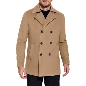 image:imageCOOFANDY Mens Double Breasted Pea Coat Winter Overcoat Short Trench Coat Notched CollarKhaki