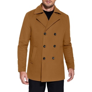 image:imageCOOFANDY Mens Double Breasted Pea Coat Winter Overcoat Short Trench Coat Notched CollarLight Brown