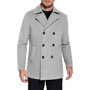 image:imageCOOFANDY Mens Double Breasted Pea Coat Winter Overcoat Short Trench Coat Notched CollarLight Grey