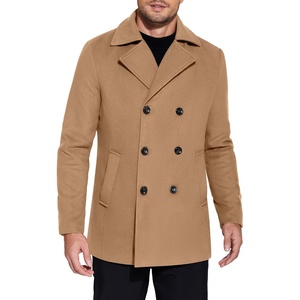 image:imageCOOFANDY Mens Double Breasted Pea Coat Winter Overcoat Short Trench Coat Notched CollarLight Tan