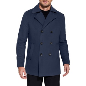 image:imageCOOFANDY Mens Double Breasted Pea Coat Winter Overcoat Short Trench Coat Notched CollarNavy Blue