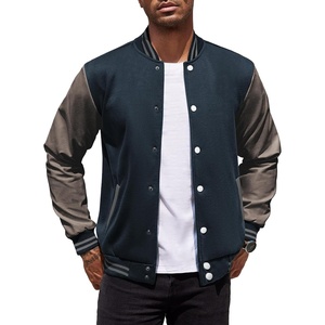 image:imageCOOFANDY Mens Fashion Varsity Jackets Leather Sleeve Slim Fit College Baseball Letterman Bomber CoatNavygrey
