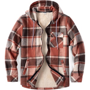 image:imageCOOFANDY Mens Flannel Fleece Jacket Sherpa Lined Shirt Jacket Plaid Zip Up Hoodie Soft Warm Coat with HoodAorange Block