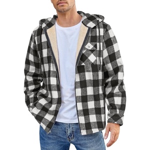 image:imageCOOFANDY Mens Flannel Fleece Jacket Sherpa Lined Shirt Jacket Plaid Zip Up Hoodie Soft Warm Coat with HoodBblack Plaid
