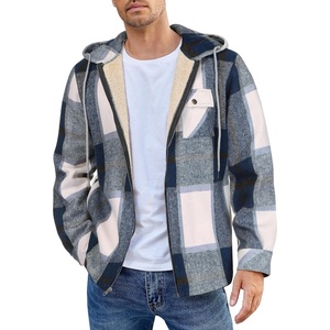 image:imageCOOFANDY Mens Flannel Fleece Jacket Sherpa Lined Shirt Jacket Plaid Zip Up Hoodie Soft Warm Coat with HoodCblue Block