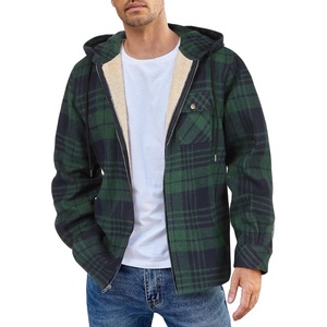 image:imageCOOFANDY Mens Flannel Fleece Jacket Sherpa Lined Shirt Jacket Plaid Zip Up Hoodie Soft Warm Coat with HoodDgreen Line