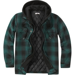 image:imageCOOFANDY Mens Flannel Shirt Jacket Warm Quilted Lined Hooded Long Sleeve Plaid Shirt JacketsBlack  Green Plaid