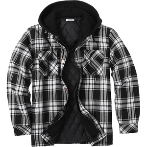 image:imageCOOFANDY Mens Flannel Shirt Jacket Warm Quilted Lined Hooded Long Sleeve Plaid Shirt JacketsBlack  Grey Plaid