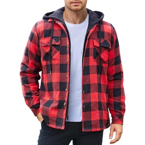image:imageCOOFANDY Mens Flannel Shirt Jacket Warm Quilted Lined Hooded Long Sleeve Plaid Shirt JacketsBlack  Red Plaid