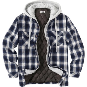 image:imageCOOFANDY Mens Flannel Shirt Jacket Warm Quilted Lined Hooded Long Sleeve Plaid Shirt JacketsBlack  White Blue Plaid