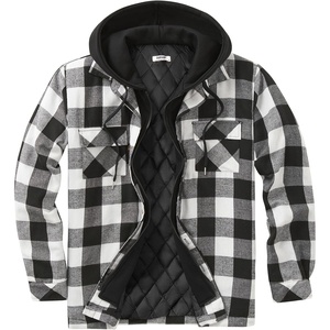 image:imageCOOFANDY Mens Flannel Shirt Jacket Warm Quilted Lined Hooded Long Sleeve Plaid Shirt JacketsBlack  White Plaid