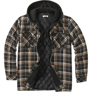 image:imageCOOFANDY Mens Flannel Shirt Jacket Warm Quilted Lined Hooded Long Sleeve Plaid Shirt JacketsBlack Khaki Plaid