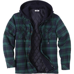 image:imageCOOFANDY Mens Flannel Shirt Jacket Warm Quilted Lined Hooded Long Sleeve Plaid Shirt JacketsBlue  Green Plaid
