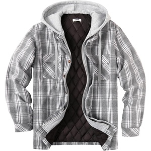 image:imageCOOFANDY Mens Flannel Shirt Jacket Warm Quilted Lined Hooded Long Sleeve Plaid Shirt JacketsGrey