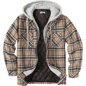 image:imageCOOFANDY Mens Flannel Shirt Jacket Warm Quilted Lined Hooded Long Sleeve Plaid Shirt JacketsKhaki