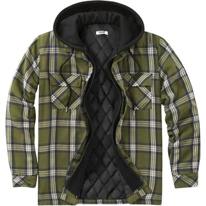 image:imageCOOFANDY Mens Flannel Shirt Jacket Warm Quilted Lined Hooded Long Sleeve Plaid Shirt JacketsNavy  Army Green Plaid
