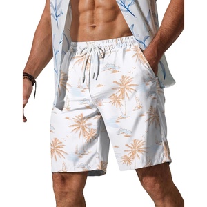 image:imageCOOFANDY Mens Hawaiian Beach Shorts Elastic Waist Drawstring Lightweight Summer Casual Shorts with PocketWhiteisland