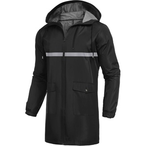 image:imageCOOFANDY Mens Long Raincoat Ligtweight Rain Jacket Waterproof Outdoor Jackets with HoodSilver StripBlack