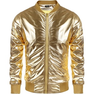 image:imageCOOFANDY Mens Metallic Jacket 70s Disco Dance Party Costume Shiny Varsity Zipper Baseball Bomber Jacket01gold