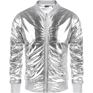 image:imageCOOFANDY Mens Metallic Jacket 70s Disco Dance Party Costume Shiny Varsity Zipper Baseball Bomber Jacket02silver