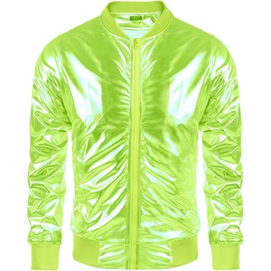 image:imageCOOFANDY Mens Metallic Jacket 70s Disco Dance Party Costume Shiny Varsity Zipper Baseball Bomber JacketLemon