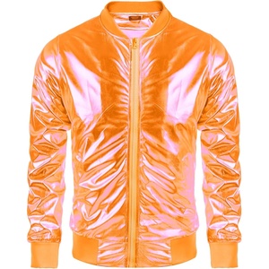 image:imageCOOFANDY Mens Metallic Jacket 70s Disco Dance Party Costume Shiny Varsity Zipper Baseball Bomber JacketOrange