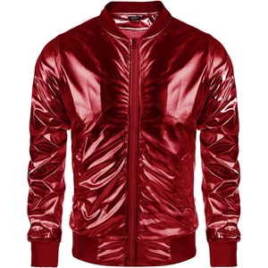image:imageCOOFANDY Mens Metallic Jacket 70s Disco Dance Party Costume Shiny Varsity Zipper Baseball Bomber JacketRed