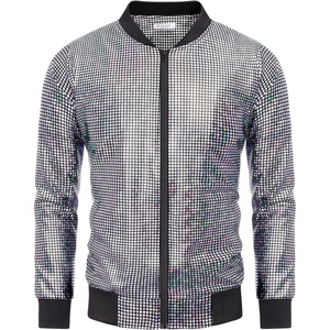image:imageCOOFANDY Mens Metallic Jacket 70s Disco Dance Party Costume Shiny Varsity Zipper Baseball Bomber JacketSequined Laser Silver