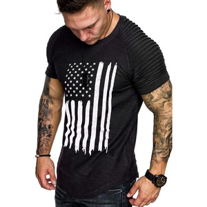 image:imageCOOFANDY Mens Muscle TShirt Pleated Raglan Sleeve Bodybuilding Gym Tee Short Sleeve Fashion Workout Shirts Hipster ShirtBlack American Flag