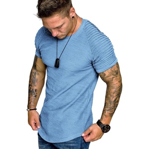 image:imageCOOFANDY Mens Muscle TShirt Pleated Raglan Sleeve Bodybuilding Gym Tee Short Sleeve Fashion Workout Shirts Hipster ShirtClear Blue