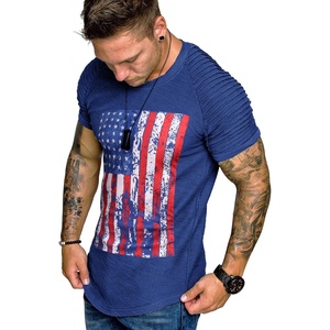image:imageCOOFANDY Mens Muscle TShirt Pleated Raglan Sleeve Bodybuilding Gym Tee Short Sleeve Fashion Workout Shirts Hipster ShirtNavy American Flag