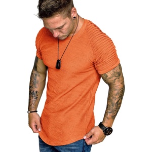 image:imageCOOFANDY Mens Muscle TShirt Pleated Raglan Sleeve Bodybuilding Gym Tee Short Sleeve Fashion Workout Shirts Hipster ShirtOrange