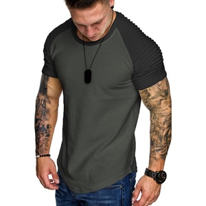 image:imageCOOFANDY Mens Muscle TShirt Pleated Raglan Sleeve Bodybuilding Gym Tee Short Sleeve Fashion Workout Shirts Hipster ShirtPattern3 Grey  Black
