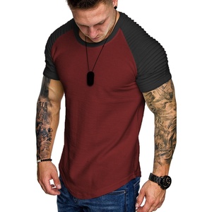 image:imageCOOFANDY Mens Muscle TShirt Pleated Raglan Sleeve Bodybuilding Gym Tee Short Sleeve Fashion Workout Shirts Hipster ShirtPattern9 Red  Black