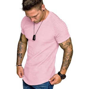image:imageCOOFANDY Mens Muscle TShirt Pleated Raglan Sleeve Bodybuilding Gym Tee Short Sleeve Fashion Workout Shirts Hipster ShirtPink