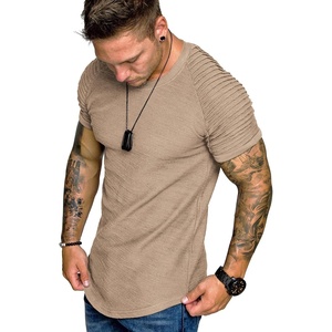 image:imageCOOFANDY Mens Muscle TShirt Pleated Raglan Sleeve Bodybuilding Gym Tee Short Sleeve Fashion Workout Shirts Hipster ShirtType1  Khaki