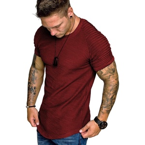 image:imageCOOFANDY Mens Muscle TShirt Pleated Raglan Sleeve Bodybuilding Gym Tee Short Sleeve Fashion Workout Shirts Hipster ShirtType1  Wine Red