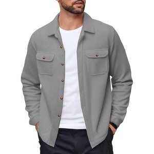 image:imageCOOFANDY Mens Polar Fleece Shacket Long Sleeve Casual Button Down Shirt Jacket with PocketsLight Grey