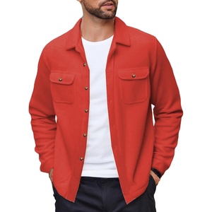 image:imageCOOFANDY Mens Polar Fleece Shacket Long Sleeve Casual Button Down Shirt Jacket with PocketsRedorange