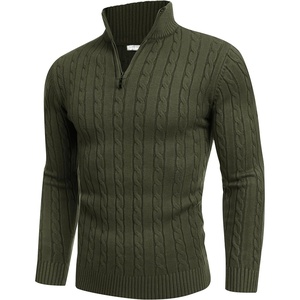 image:imageCOOFANDY Mens Quarter Zip Sweater Slim Fit Casual Knitted Turtleneck Pullover Mock Neck Polo SweaterDark Army Green