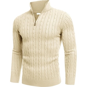 image:imageCOOFANDY Mens Quarter Zip Sweater Slim Fit Casual Knitted Turtleneck Pullover Mock Neck Polo SweaterLight Khaki